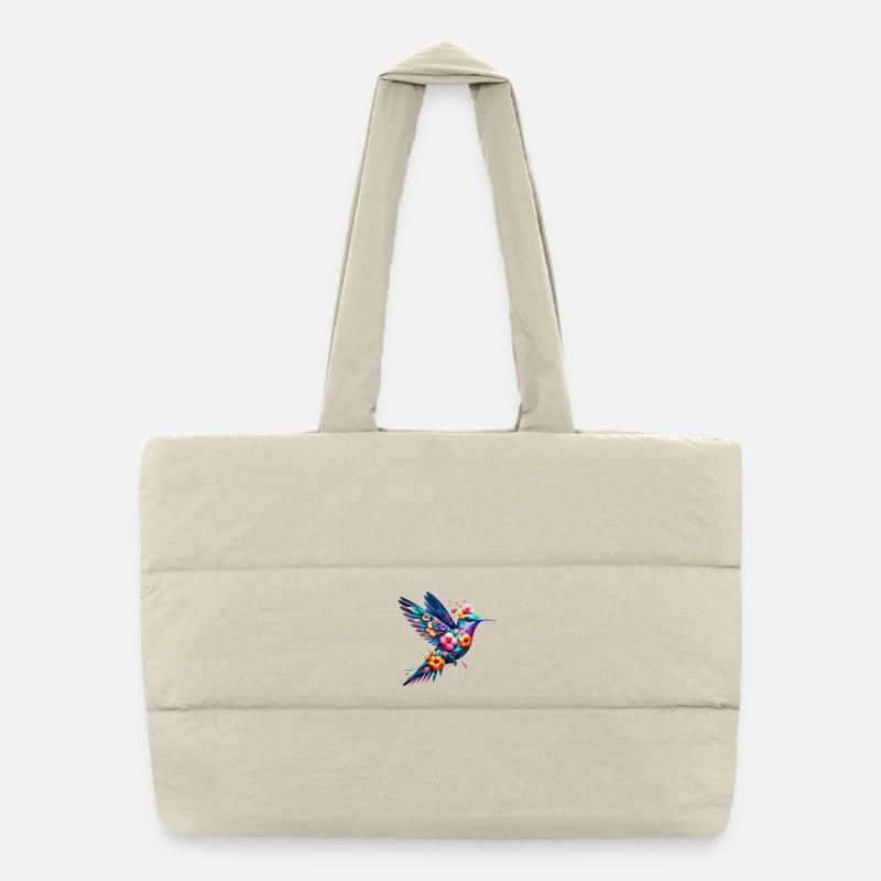 Hummingbird decorated with flowers Puffer Shopping Bag