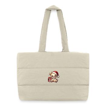 Ours en peluche avec cadeau – motif réconfortant - Sac shopping matelassé - blanc naturel - Devant