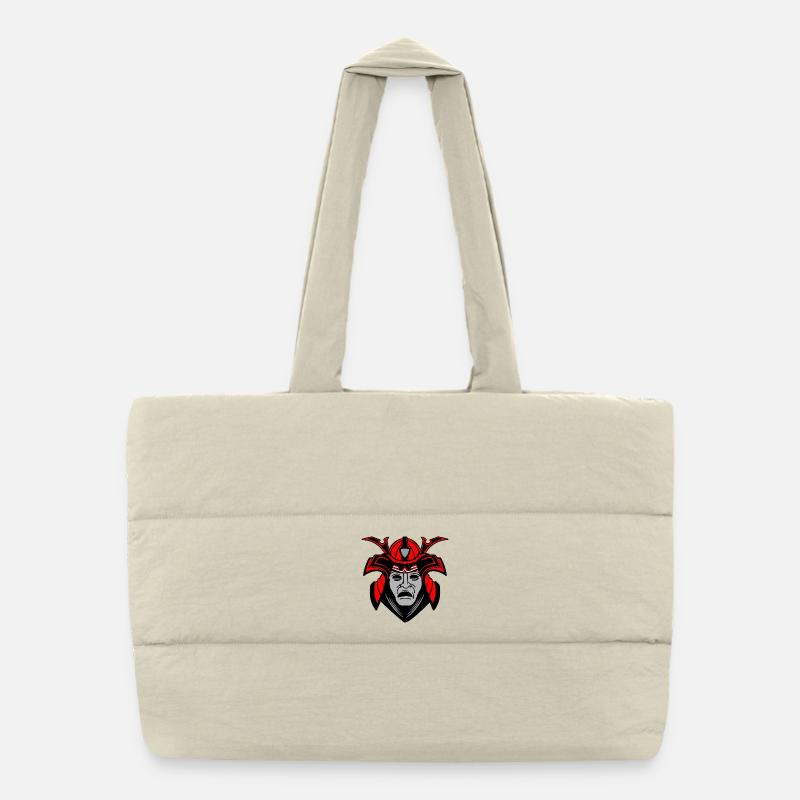 Düsteres Samurai-Gesicht mit Helm Puffer-Einkaufstasche