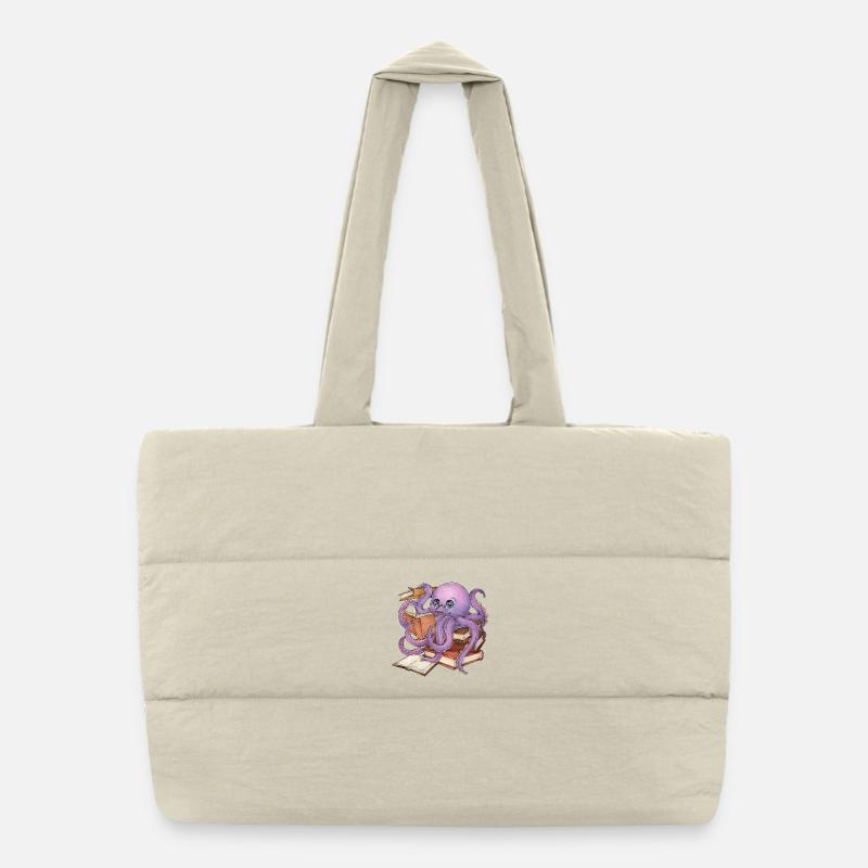 Reading Octopus in Stack of Books Book Gift Puffer Shopping Bag