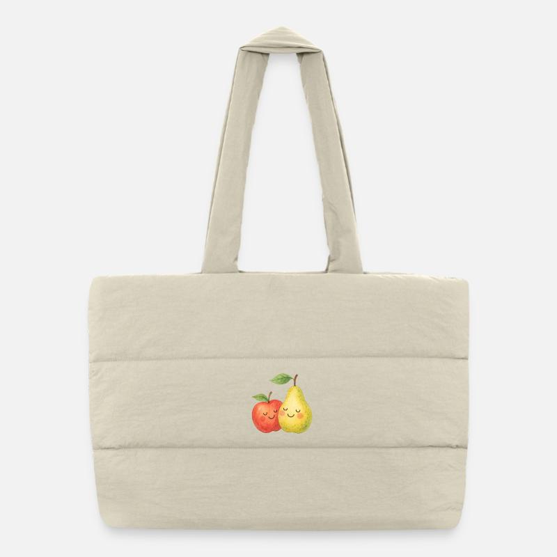 Kawaii Birne Apfel Liebe Valentinstag Herz Paar Puffer-Einkaufstasche