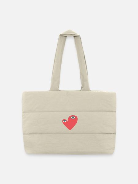 Surreal Heart with Eyes - Puffer Shopping Bag - natural