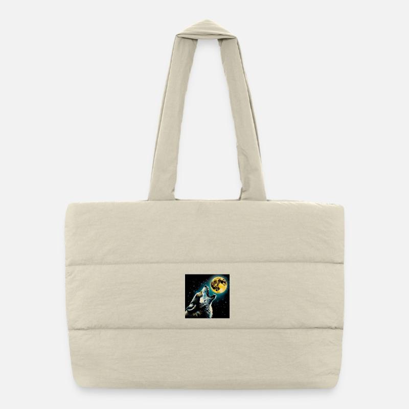 Wolf howls at the Full Moon Puffer Shopping Bag