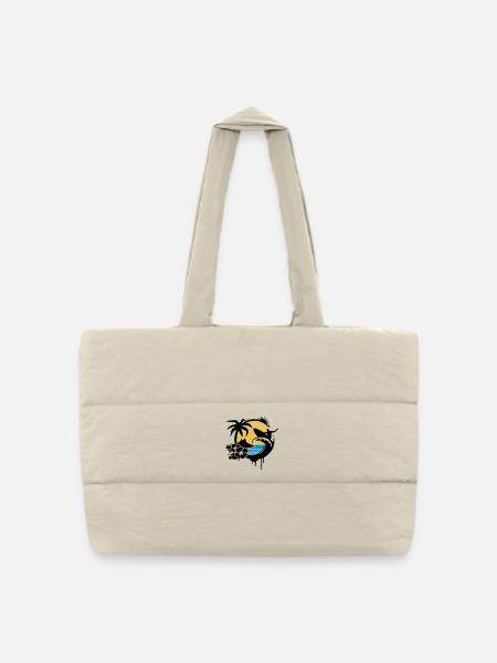 Surfing Graffiti -Palme,Hibiskusblüten,Insel,Welle - Gesteppte Shopping Bag - Naturweiß