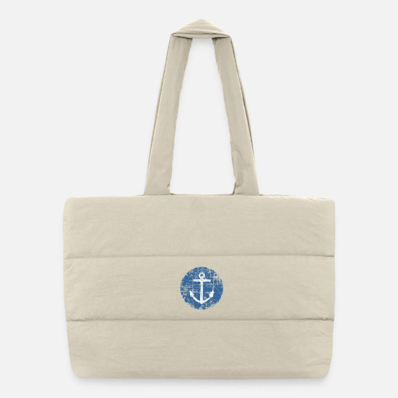 Anchor Sign Vintage Blue Sailing Design (FR) Sac shopping matelassé
