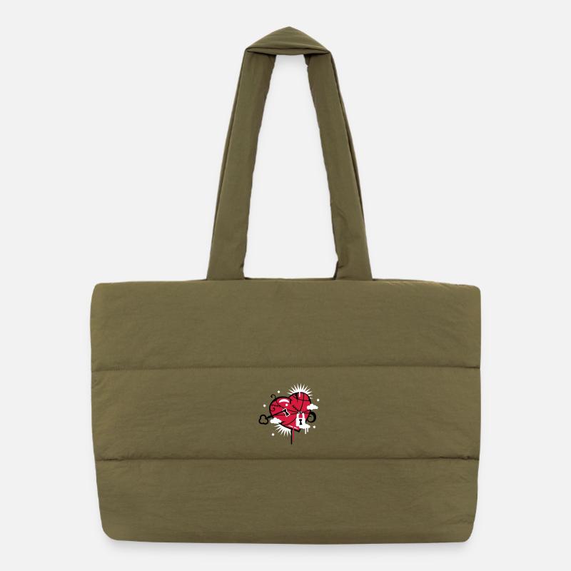 coeur lacé et réparé avec trou de serrure Sac shopping matelassé