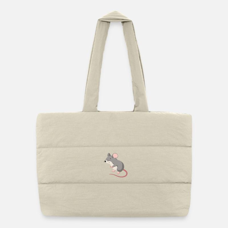 Maus Illustration – handgezeichnetes Tiermo - Puffer-Einkaufstasche - Naturweiß