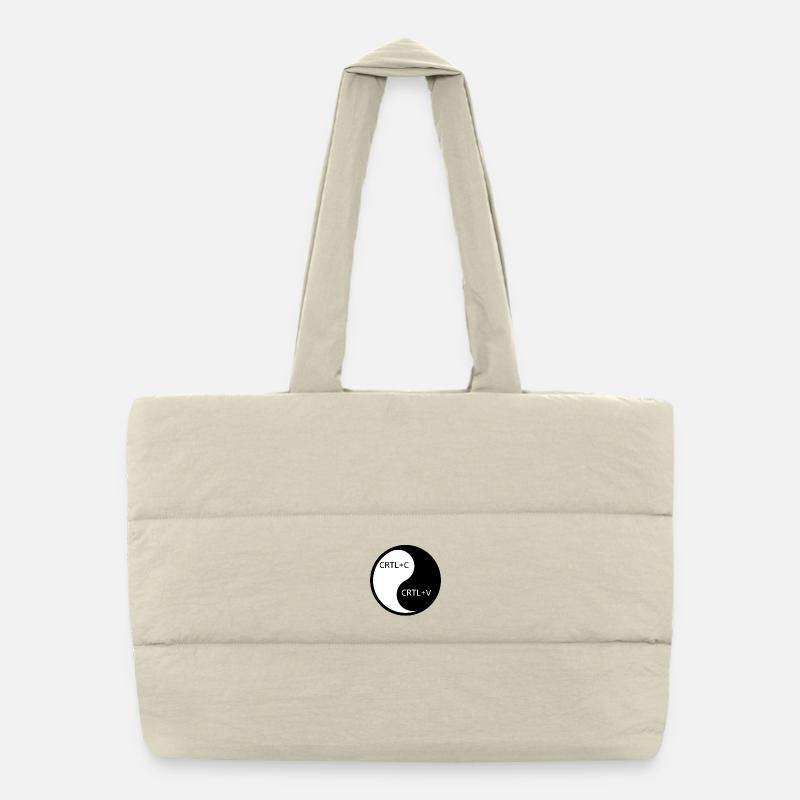 Yin and Yang Computer Keyboard Art - Puffer Shopping Bag - natural
