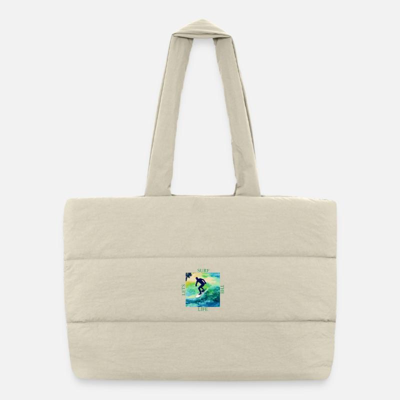 Surfeurs sur des vagues colorées Sac shopping matelassé
