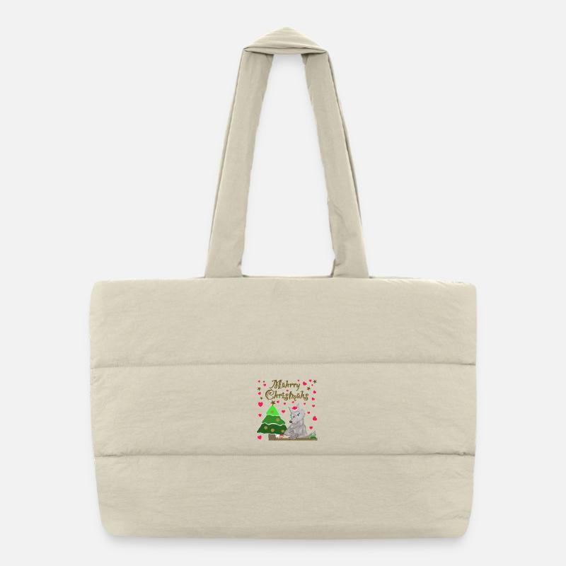 Kultiger Wolf hat Weihnachten Schaf unterm Baum - Puffer-Einkaufstasche - Naturweiß