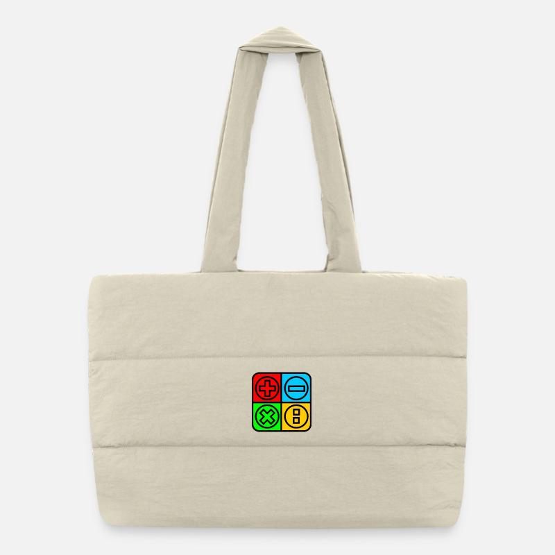 Calculate logo with four emblems color black outlined Puffer Shopping Bag