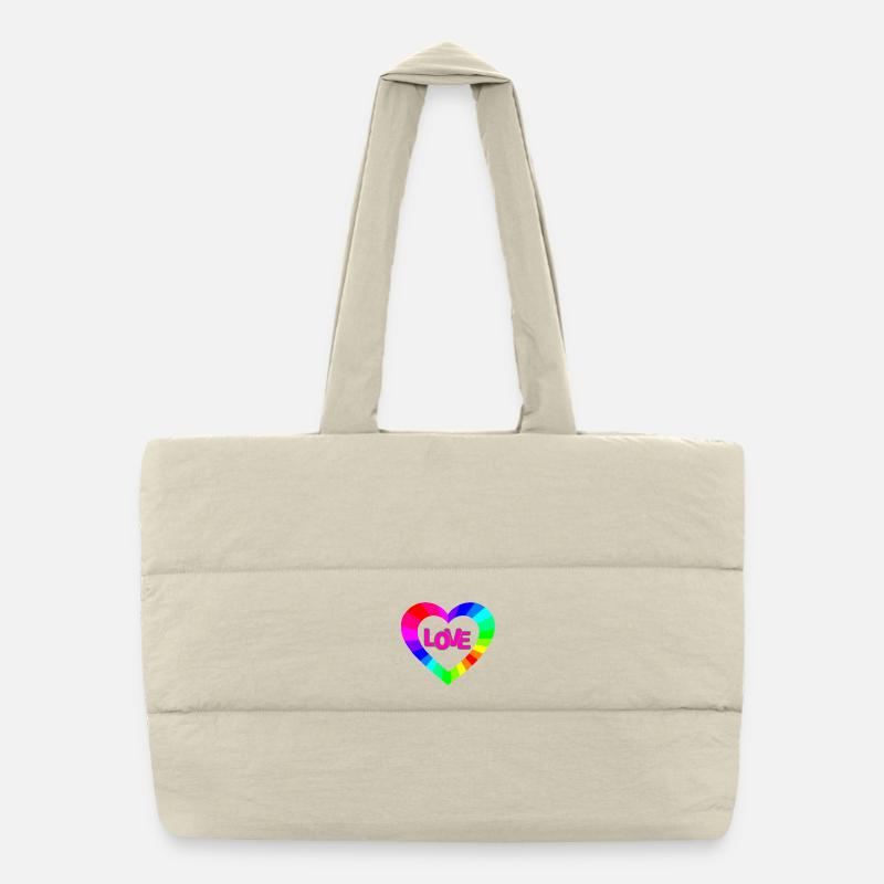 NeonLOVE Regenbogenherz - Puffer-Einkaufstasche - Naturweiß