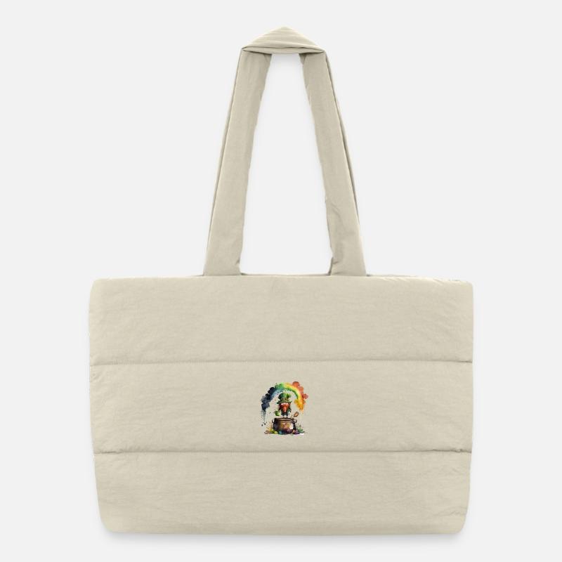 Leprechaun goblin under a rainbow - Puffer Shopping Bag - natural