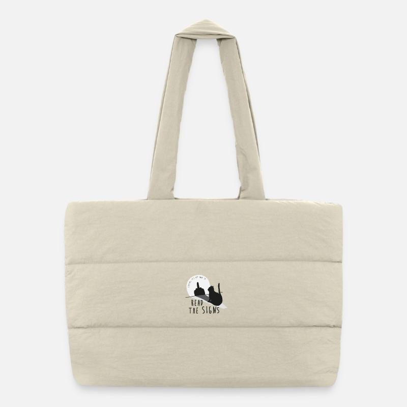 Read the signs. Cat, middle finger, shadow Puffer Shopping Bag