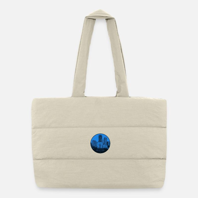 Boston Skyline Blue Circle Puffer Shopping Bag