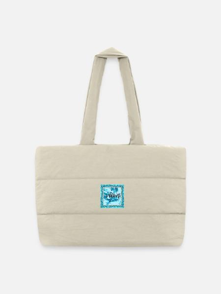 Lebendige Wellenkunst im Blau - Surferdesign - Gesteppte Shopping Bag - Naturweiß