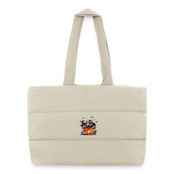 Citrouille d’Halloween avec sorcière, chat, chauve-souris et hibou - Sac shopping matelassé - blanc naturel - Devant