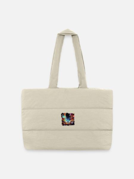 Surrealistisches Weltraum Kunstwerk mit Planeten - Gesteppte Shopping Bag - Naturweiß