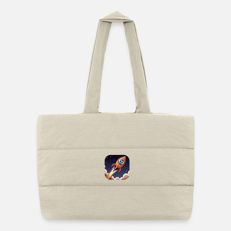 Comic Rocket with Eyes Puffer Shopping Bag