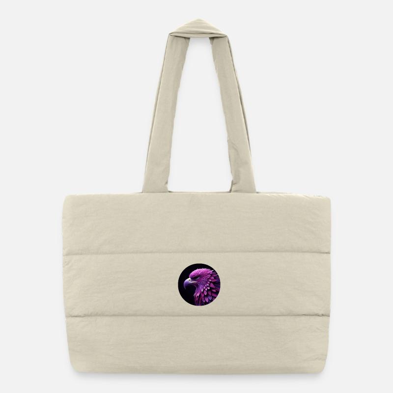 Eagle head purple and pink, black background Puffer Shopping Bag