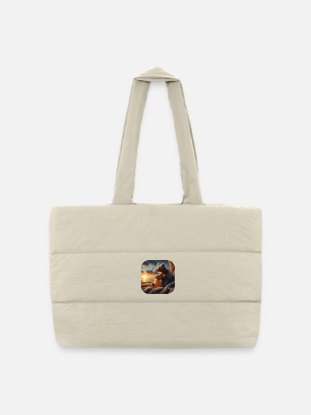 Braunbär sitzt mit Bienenwabe vor einem Baum - Gesteppte Shopping Bag - Naturweiß