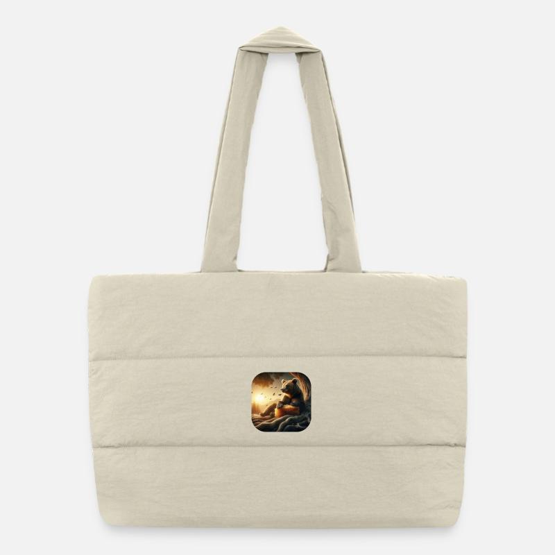 Brown bear sitting in front of a tree in sunset Puffer Shopping Bag