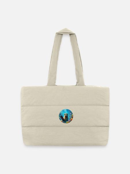 Robe unter Wasser mit einer Taucherbrille winkt - Gesteppte Shopping Bag - Naturweiß