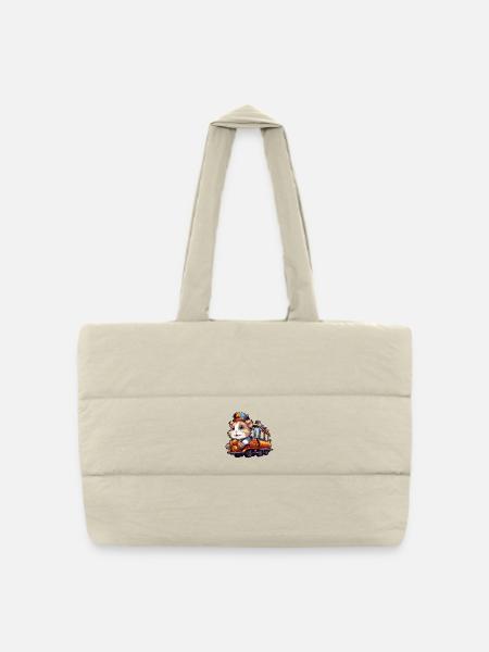 Hamster Rides Train Golden Hamster Dwarf Hamster - Puffer Shopping Bag - natural