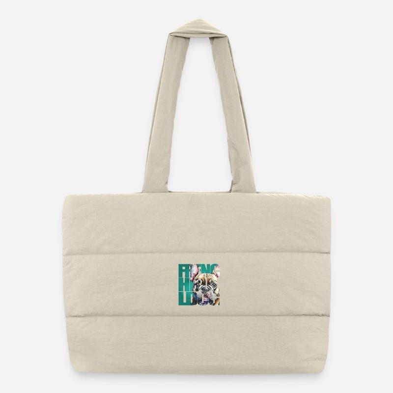 French Bulldog Portrait Puffer Shopping Bag