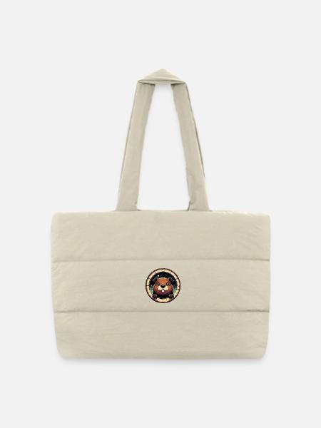 Biber schaut durch Holz - Gesteppte Shopping Bag - Naturweiß