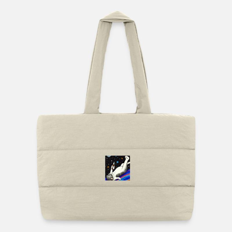 Chat ivre dans l’espace. Sac shopping matelassé