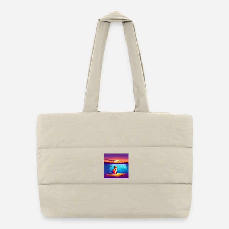 Cat enjoying the sunset Puffer Shopping Bag