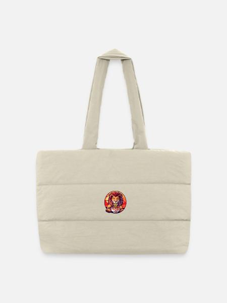Drôle Lion Ramen Nouilles Japon Animal Lion - Sac shopping matelassé - blanc naturel