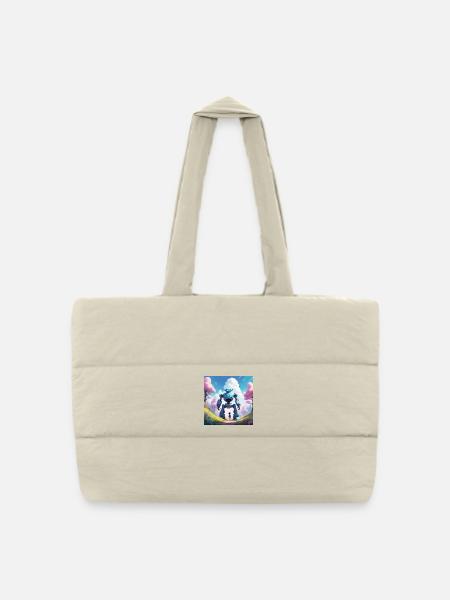 The little girl and her robot - Puffer Shopping Bag - natural
