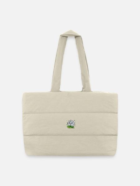 Cat on tortoise - Puffer Shopping Bag - natural