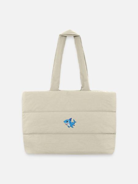 Shark Cute Mascot Cartoon Character Kawaii - Puffer Shopping Bag - natural