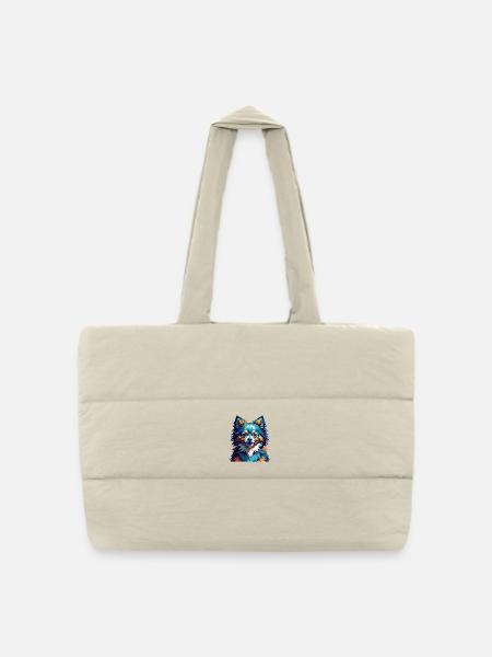 Spitz de Poméranie Race de chien Dessin animé coloré Kawaii - Sac shopping matelassé - blanc naturel
