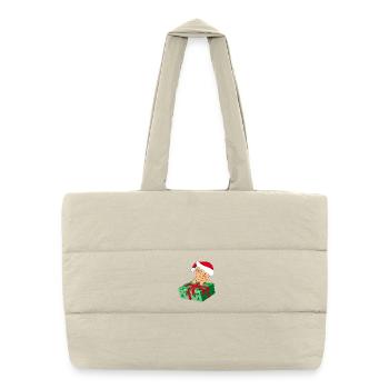 Happy Cat Katze with a Gift - Puffer-Einkaufstasche - Naturweiß - Vorne