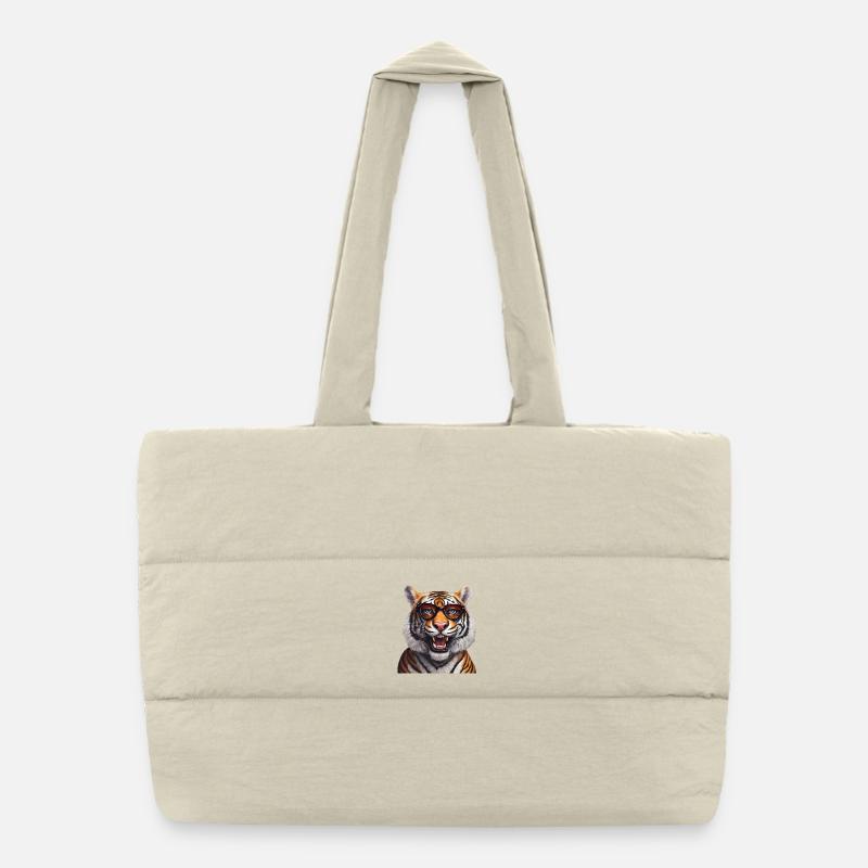 Intelligent Tiger with Glasses Design Puffer Shopping Bag