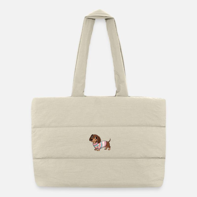 Cozy Sweater Dachshund - Puffer Shopping Bag - natural