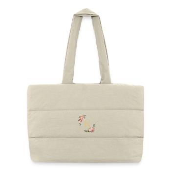 K Monogram, Couronne de fleurs, Personnalisable - Sac shopping matelassé - blanc naturel - Devant