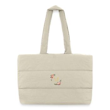 M Monogram, Couronne de fleurs, Personnalisable - Sac shopping matelassé - blanc naturel - Devant