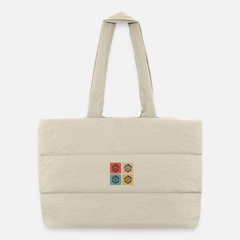 Compass & Mountains Vintage Design Puffer Shopping Bag