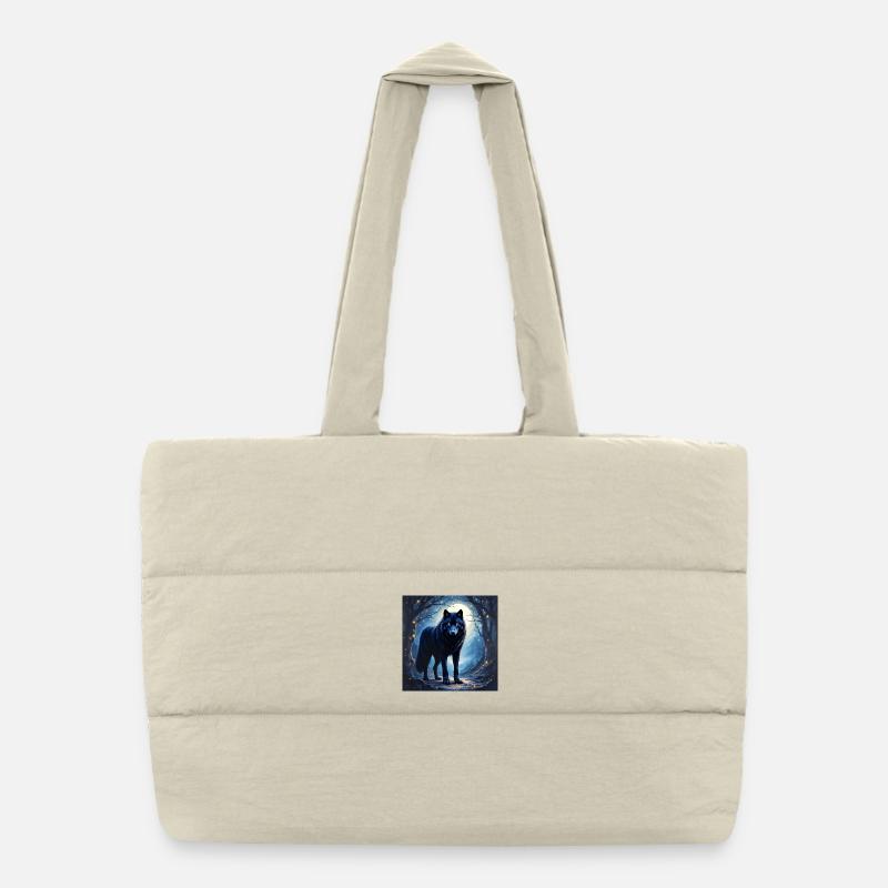 Animal Totem Loup Noir Sac shopping matelassé