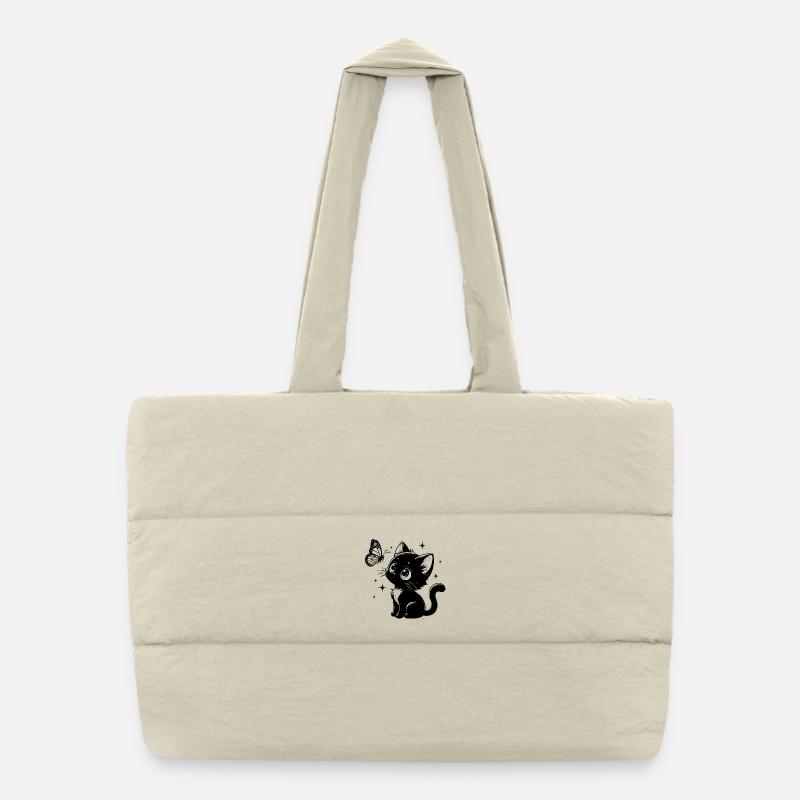 Cat with Butterfly - Puffer Shopping Bag - natural