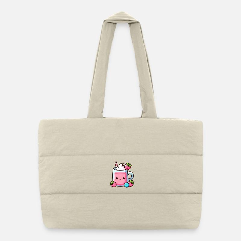 Kawaii Erdbeermilch Becher Design Puffer-Einkaufstasche