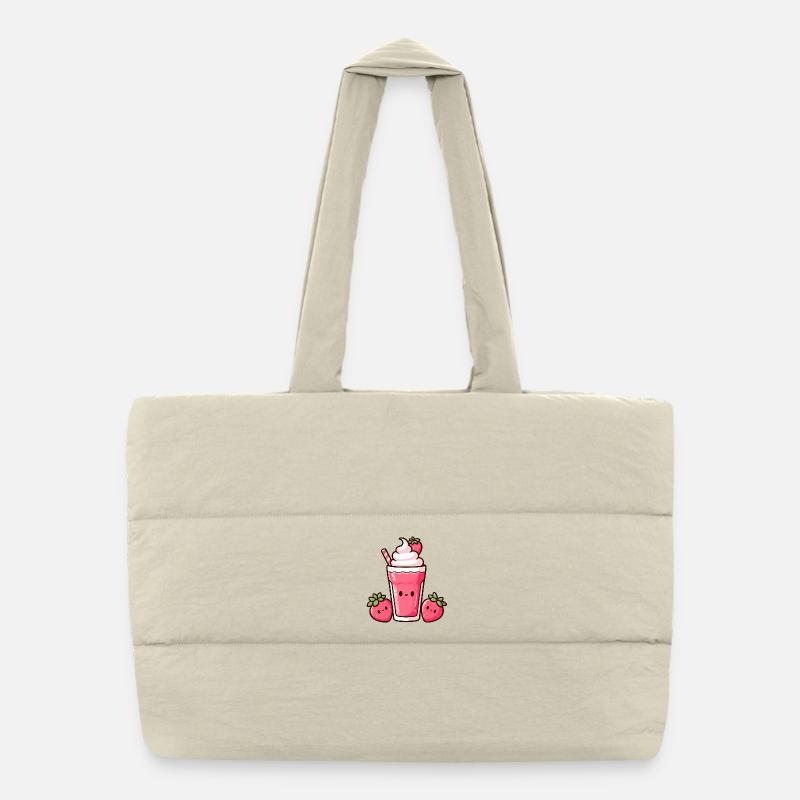 Kawaii Erdbeer-Milchshake Design - Puffer-Einkaufstasche - Naturweiß