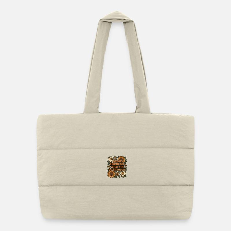 Floral Pattern with Motivational Quote - Puffer Shopping Bag - natural