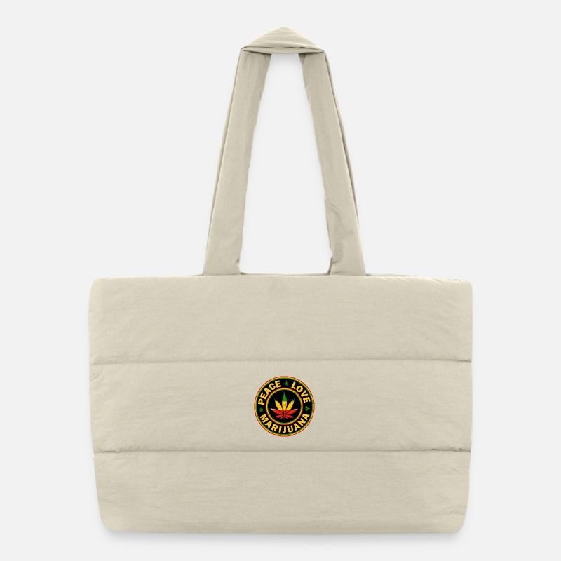 Peace Love Marijuana Rasta Badge Puffer Shopping Bag