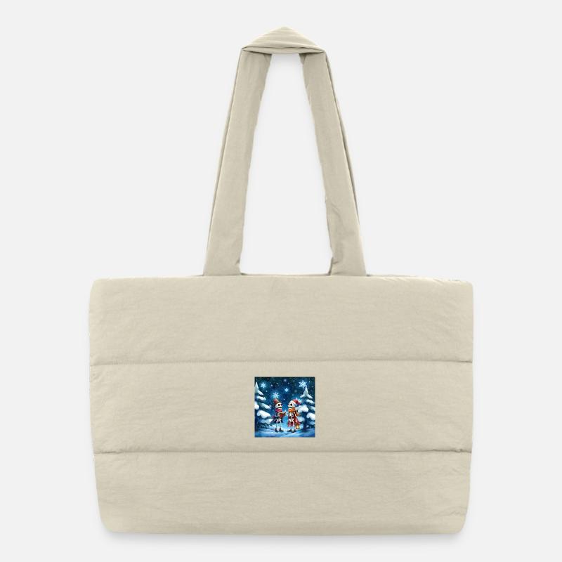 Christmas skeletons with hats and lanterns Puffer Shopping Bag